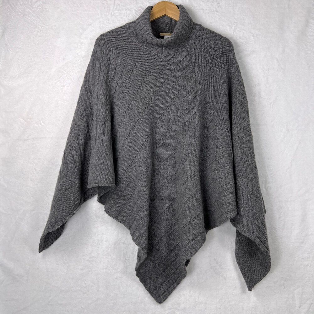 Inverni Italy Gray Wool Cable Knit Turtleneck Poncho Cape Sweater Wrap OS